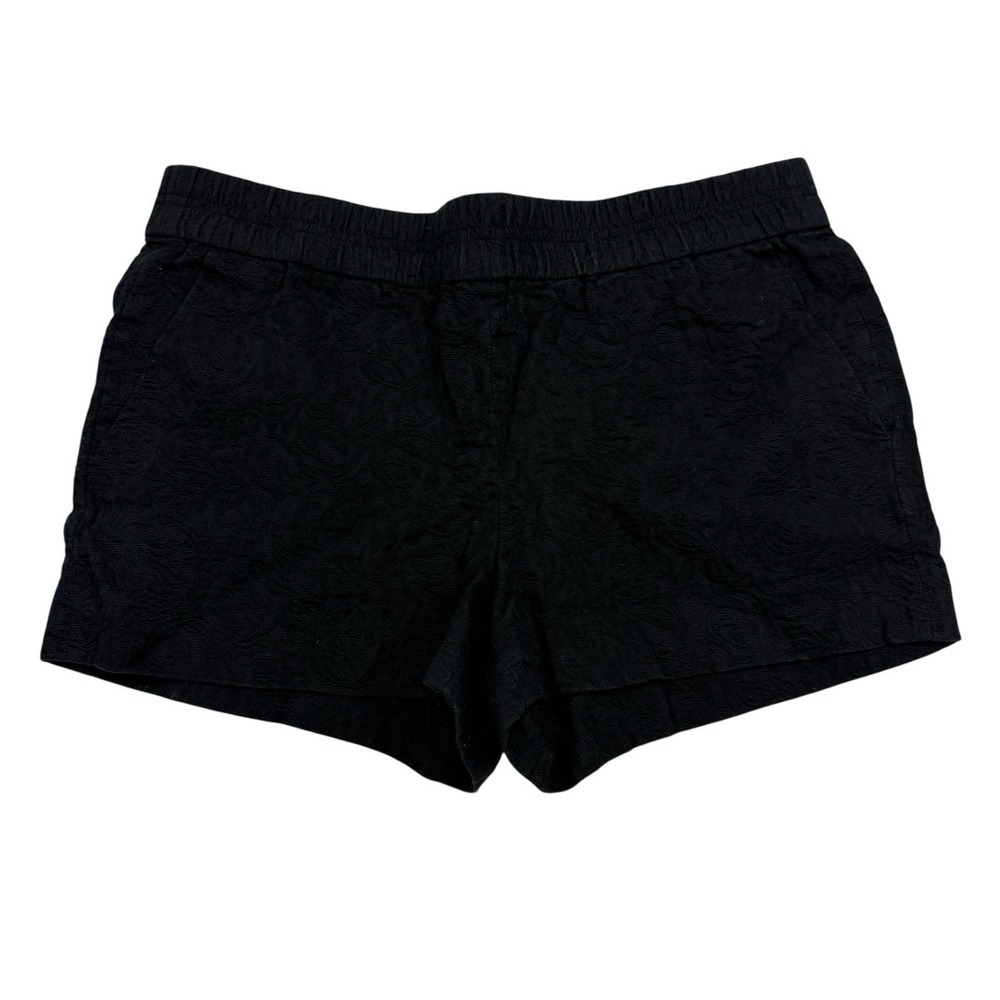 J. Crew Jacquard Black Pull On Shorts Size 6 Elastic Waist Pockets 100% Cotton